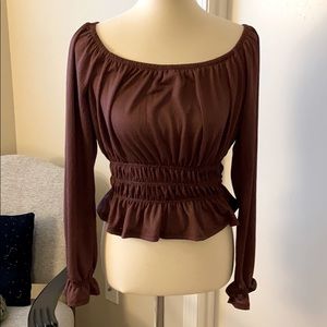 Maroon Peplum Off The Shoulder Peasant Blouse